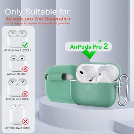 BOBEN AirPods Pro 2nd Generation Case Cover 2022 Silicone AirPods Pro 2 Case Cover with Lanyard and Keychain [Wireless Charging & Front LED Visible] (Green)