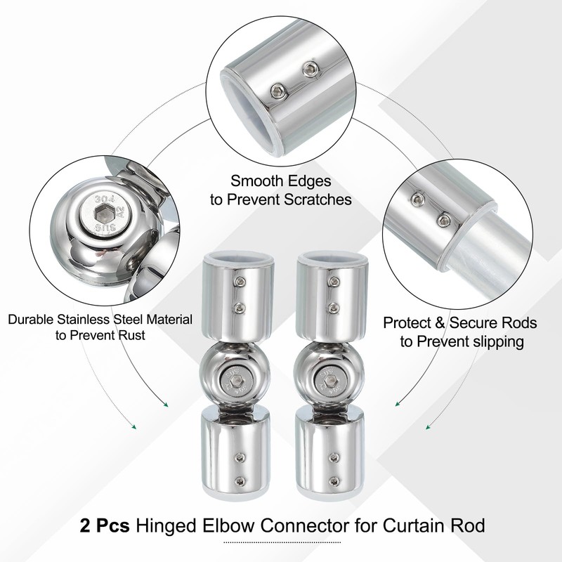 PATIKIL Window Corner Curtain Rod Connector, 2 Pcs Adjustable Curtain