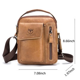 Genuine Leather Men Bags Shoulder Bag for Mens Everyday Casual Messenger Bag Handbag (Yellow brown)