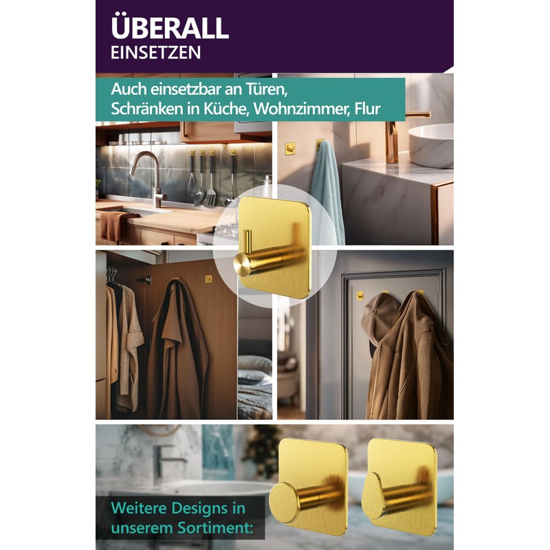 4smile Towel Rail No Drilling Set of 6 Golden ZT