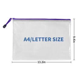 SAYEEC Clearance 12 Pack Clear Mesh Zipper Pouch A4 Letter Size Plastic Zipper Bags for Organizing Waterproof Zip File Folders Document Storage Bags for Travel School Office Supplies (3 Colors)