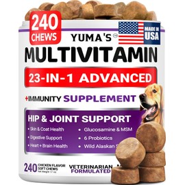 Dog Multivitamin Chewable with Glucosamine - 240 Treats - Dog Vitamins and Supplements - Senior & Puppy Multivitamin for Dogs - Hip & Joint Support - Immune Health, Skin, Heart, Digestion, Probiotics