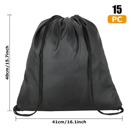 ASelected 15PCS Black Drawstring Bags, 41x40CM Drawstring Gym Sack Bag, Draw String Bag for Sports School Travel Drawstring Backpack for Children and Adults
