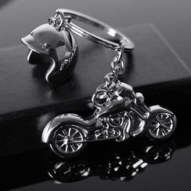 Freedale® Silver Motorbike with helmet Keyring Motorcycle Key Chain - Biker Gifts Novelty Chrome Metal Keychain - Key Ring Accessory for House or Bike Keys