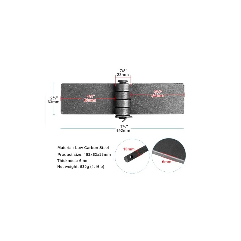 heneng 4 Pcs Weld On Steel Butt Hinge, 7-1/2" x