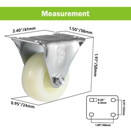 1.5 Inch Small Caster Wheels for Furniture with Rigid Fixed Non Swivel Mounting Plate of Mini Caster Wheels Set of 4 Geared for Under-Bed Storage、File Cabinet、Crates(1.5 in No Swivel)