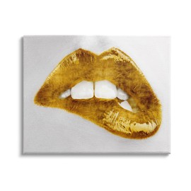 Stupell Industries Modern Yellow Fashion Lip Bite Glam Feminine Photography, Designed by Sarah McGuire Canvas Wall Art, 20 x 16, Silver