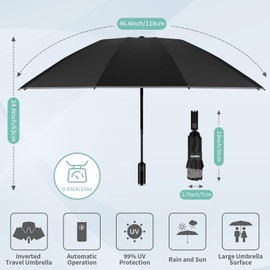 Yoobure Inverted Travel Umbrella, Automatic Umbrellas for Rain, Windproof Compact Umbrella with Reflective Stripe, Folding Sun Umbrella UV Umbrella, Portable Large Umbrella for Backpack, Lightweight | Yoobure
