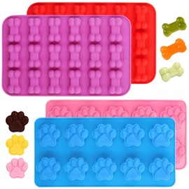 Sunshine smile Silikonmatte für Hundekekse 4er Set,Silikonformen mit Form Hundepfote und Hundeknochen,Silikon Backmatte,Backform für Hundekeks,Backform für Hundeleckerli,Hundebackmatten Silikon