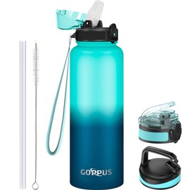 GOPPUS 1.2L/40oz Stainless Water Bottle with Straw Large Thermal Bottle 1200ml Flip Top Metal Bottles Cold Drink Leakproof Flask Big Drinks Bottles Double Walled Insulated Bottle Travel Water Bottle