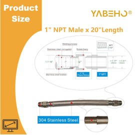 Industrial-Grade Stainless Steel 1" Compressor Jumper Hose, 1" NPT Male x 20"Length,750°F, 450 PSI，Both Sides Fittings Rotate Freely