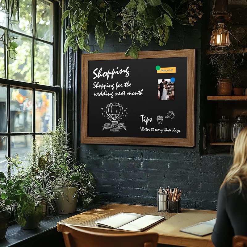 SHANTRA 36"x24" Magnetic Chalkboard - Wooden-Framed Large Blackboard For Homes