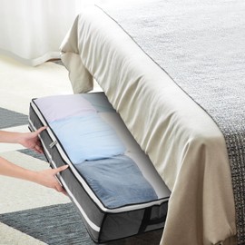 Cozary Underbed Storage Box, Pack of 2 Storage Boxes Under Bed with Viewing Window and 4 Handles, 60 x 45 x 15 cm Bed Box Storage, Foldable, Underbed Storage for Duvets for Ordnu