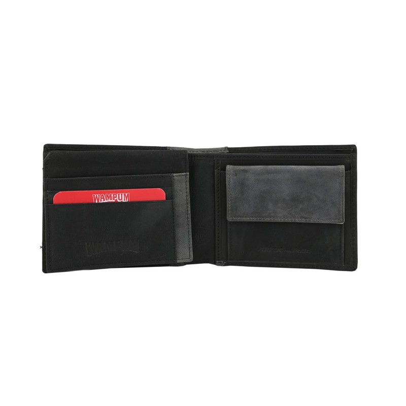 Wampum Mens Genuine Leather Classic Coin Purse with Box, Black