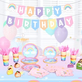 3 Pcs Rainbow Tablecloth Rainbow Waterproof Table Cover Rainbow Clouds Birthday Tablecloth Kids' Party Tablecovers for Birthday Party Supplies Baby Shower Decorations, 108 x 54 Inch (Macaron Color)