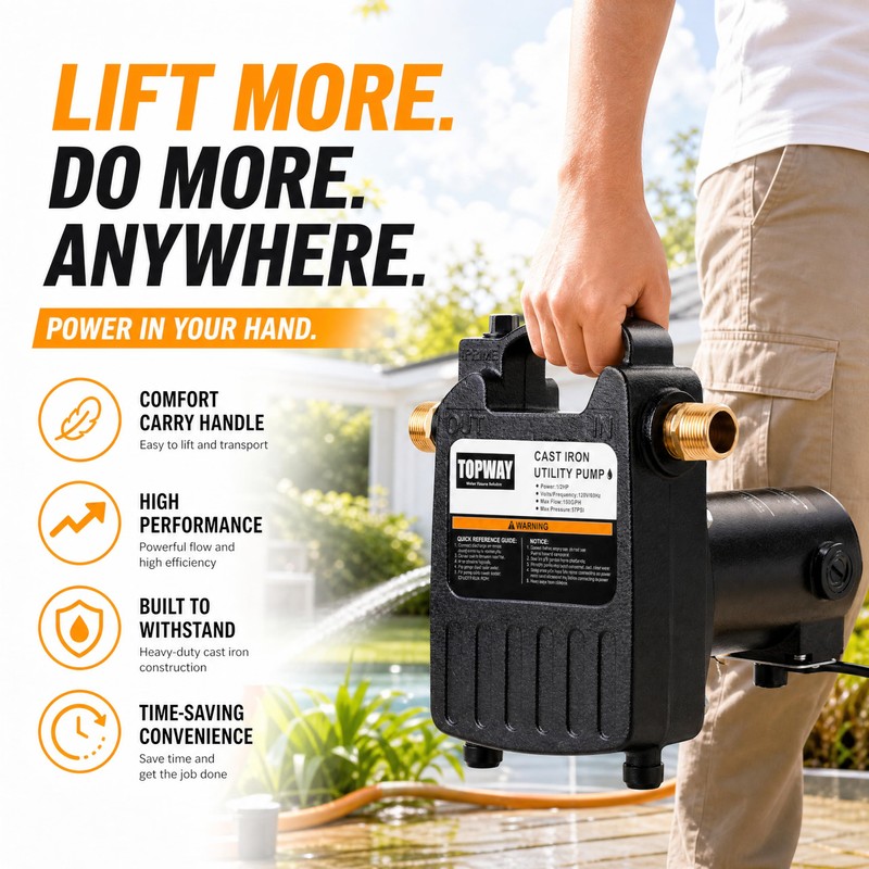 TOPWAY 1/2HP 1560GPH Portable Cast Iron High Pressure Utility Transfer