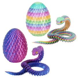 2PCS 3D Printed Snake in Egg, 3D Printed Dragon Egg Fidget Toy, 3D Printed Dragon Egg with Articulated Snake Inside Flexible Crystal Snake Easter Gifts for Adults Home Office Decor (2pcs/A)