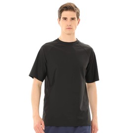 TIZAX UV Swimming Shirt Men's Short-Sleeved Swimming Shirt Rash Guards UPF 50+ Sun Protection Men's Water Sports T-Shirt Quick Drying, black