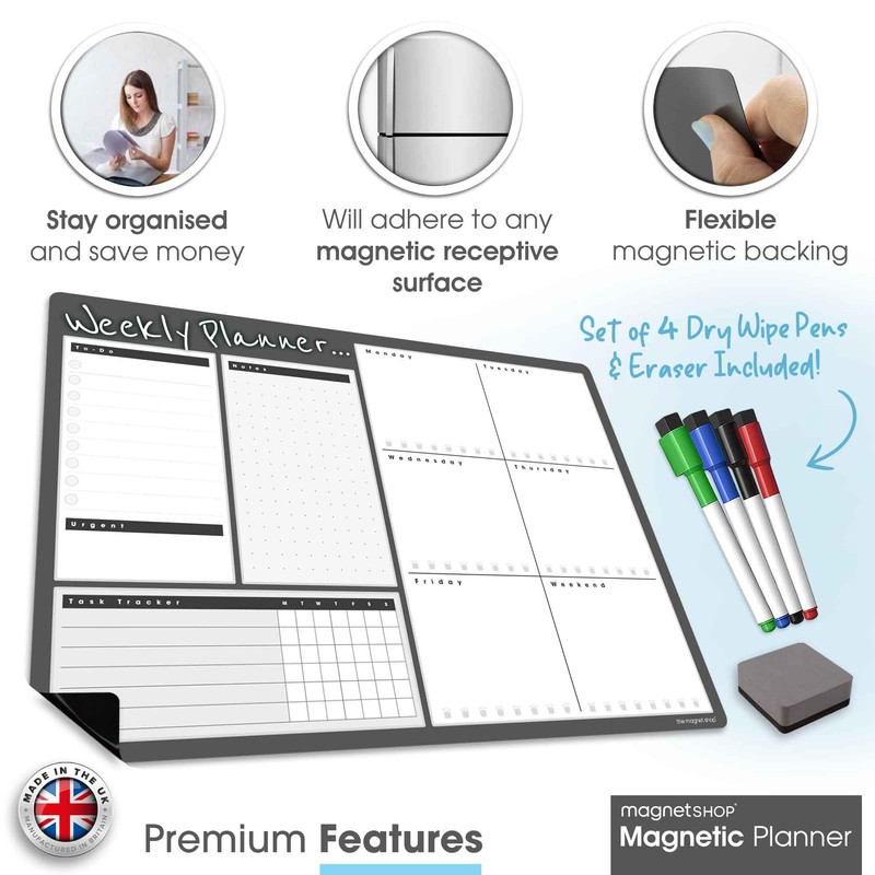 TMS A3 Weekly Planner Whiteboard | Magnetic Calendar for Fridge
