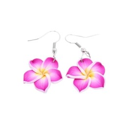 Lovely Hawaiian Plumeria Rubra Dangle Earrings Tropical Flower Bohemia Luau Beach Party Accessories for Women Gifts-Red, Zinc Resin, No Gemstone