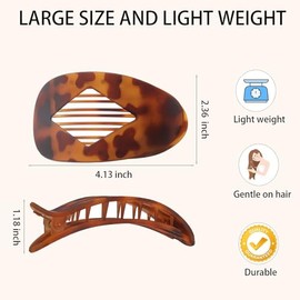 Paquete de 5 pinzas planas para el pelo para mujer, grandes, redondas, antideslizantes, estilo francés, sin pliegues, para cabello grueso y fino, acce