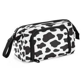 Big Capacity Pencil Case Black and White Cow Print Pouch Pen Case Pencil Box Stationery Bag Makeup Bag Office Organizer for Adults