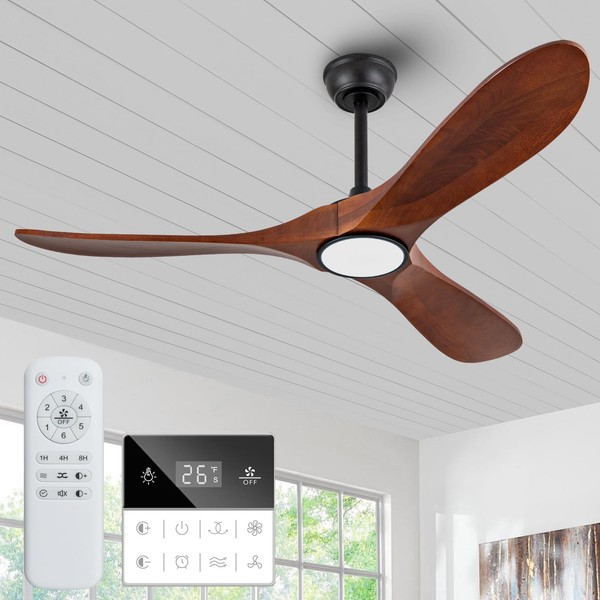 Benicefun 52 Inch Solid Wood Ceiling Fans with Lights 3CCT