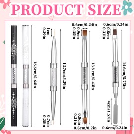 JIYIN 3Pcs Hard Gel Nail Brushes, Dual-Ended French Tip Nail Gels Liner Brush Rhinestone Handle Nails Brush, Builder Gel Liner Brushes for Professional Nails Art French Manicure Design