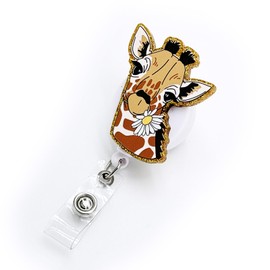 Badge Reel Retractable Giraffes Badge Holder Acrylic Badge Accessories for Nurse Teacher Students Office Worker