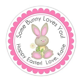 Easter Bunny Labels, Happy Easter Stickers, Pink Bunny (12 count)