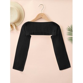 Floerns Girls Color Block Long Sleeve Drop Shoulder Crochet Crop Top Sweaters Black 12-13Y