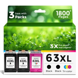 63XL Ink Cartridges Replacement for HP 63 XL (2 Black 1 Color Combo 3-Pack) Fit for HP63 3830 4650 4652 4655 5200 5252 5255 5258 4520 4512 1112 2132 3630 3632 3631 2130 4510 4654 Printers BK Tricolor
