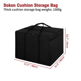 Dokon Garden Furniture Cushion Storage Bag Waterproof Heavy Duty Rip Proof 600D Oxford Fabric Anti-UV Christmas Tree Storage Bag with Carry Handle and Zipper (80x80x60cm) - Black