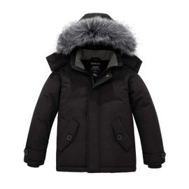 wantdo Boys' Windproof Winter Coats Parka Warm Thicken Puffer Jacket Outerwear Coats Black 14-16