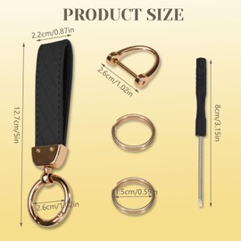 Black Leather Car Keychain, Universal Key Fob Holder with 2 Key Rings and Anti-Lost D Ring, Key Chain Lanyard for Women Men (Black)