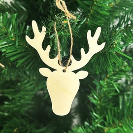 20 Pieces Wooden Elk Christmas Wooden Baubles Hanging Ornament, Natural Wood Slices for House Garden Home DIY Art Craft Christmas Tree Party Decoration