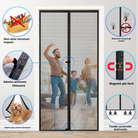 ESMAYULO, Zanzariera magnetica per porta, 120x255 cm, in fibra di vetro, con calamita, tenda antinsetto, protezione dagli insetti, ideale per porte di balcone, cantina e terrazza, colore nero.