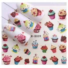 Punk Gothic Rockabilly Cupcake Dessert Cherry Strawberry Nail Wrap Decals Sticker Salon Quality Nail Art - 1 Sheet