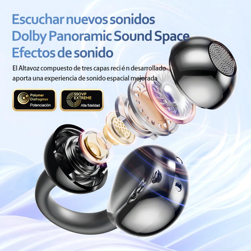 HOLFILL Audfonos Bluetooth 5.4 Clip Ear para Gaming y Deporte