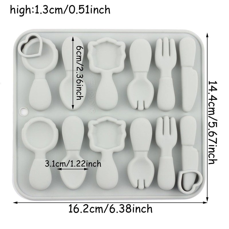 AIBOYA 12 Cavity Spoon Knife Fork Silicone Candy Molds