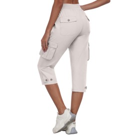 MoFiz Women's Cargo Capri Pants Lightweight Quick Dry Hiking Pants Summer Travel Casual Capris with Pockets Ash Gray S