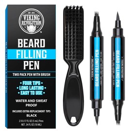 Viking Revolution Beard Pen (2-Pack) Waterproof Beard Filler Pen with Brush, Multi-Pack for Beard Grooming and Enhancing Appearance:_Black