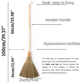 TTS For Home Handmade Whisk Sweeping Broom - VietNamese Straw Soft Broom for Indoor or Outdoor Sweeping - Broom Decorative 9.45" Width, 39.37" Length