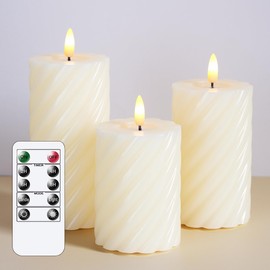 Mavandes Mavandes Flammenlose LED-Kerzen mit Fernbedienung,Elfenbein batteriebetrieben flackernde S?ule Pack von 3 echten Wachs Zeitsteuerung Kerzen (7,5x10,12,5,15cm)