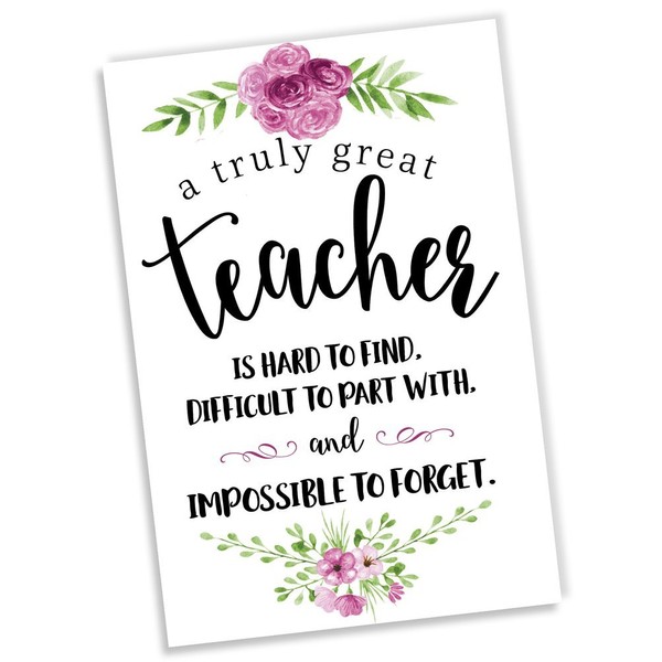 Teacher Appreciation Thank You Cards and Envelopes - Thick Card Stock - Flat (Non-Foldover) with Envelopes - A6 Size (5 Quantity)