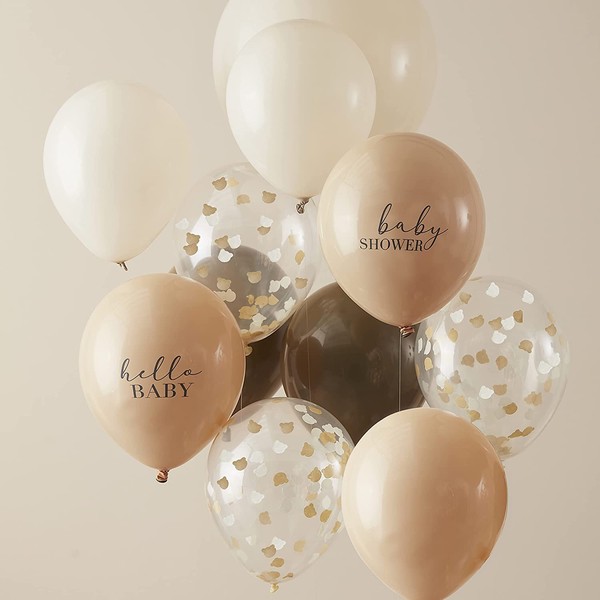 Ginger Ray Brown and Taupe Baby Shower Party Latex Balloons Kit - Pack of 11 Party Balloons,Medium