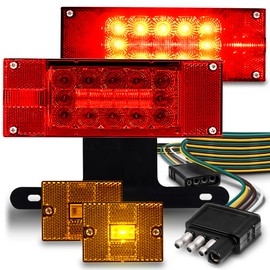 True MODS LED Trailer Light Kit & Amber Marker [DOT FMVSS 108 SAE STIAP2/APC/L] IP67 Submersible Waterproof License Brake Turn Signal Tail Light & Wiring for Over 80" Motorcycle Flatbed Boat Trailer