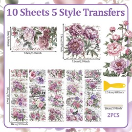 WANDIC 10 Sheets Rub On Transfer Sticker, Lavender Purple Flower Stickers for DIY Scrapbooking Photo Albums Furniture,11.8 * 3.9in