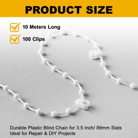 Vertical Blind Bottom Chain (10m, 100 Clips) - Vertical Blinds Repair Parts,Durable Plastic Blind Chain for 3.5 Inch/ 89mm Slats | Ideal for Repair & DIY Projects