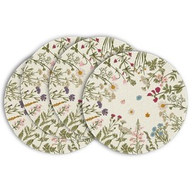 Artoid Mode Antique Herbs Wild Flowers Spring Placemats Set of 4, 14 Inch Summer Round Table Mats for Dining Decoration